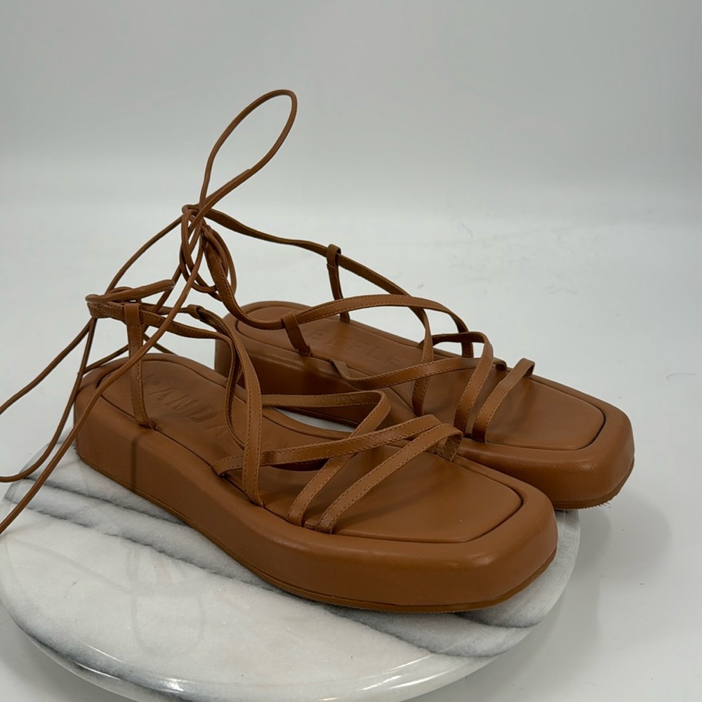 Loeffler Randall Brown Strappy Lace-Up Flat Sandals
